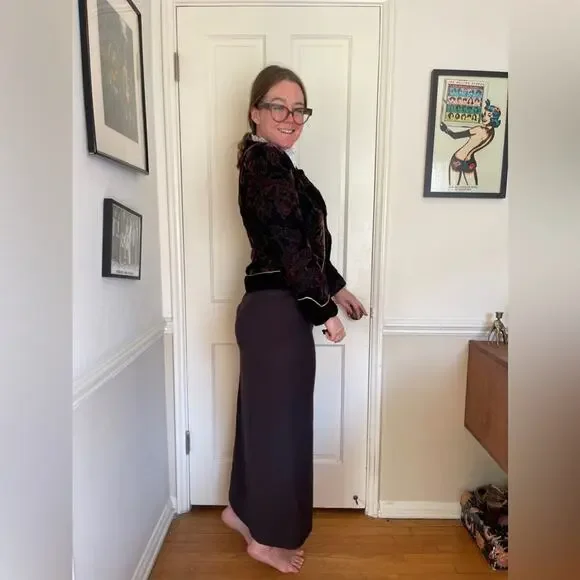 90s Vintage Velvet Leaf Patterned Blazer w Gold Piping - Picture 3 of 9